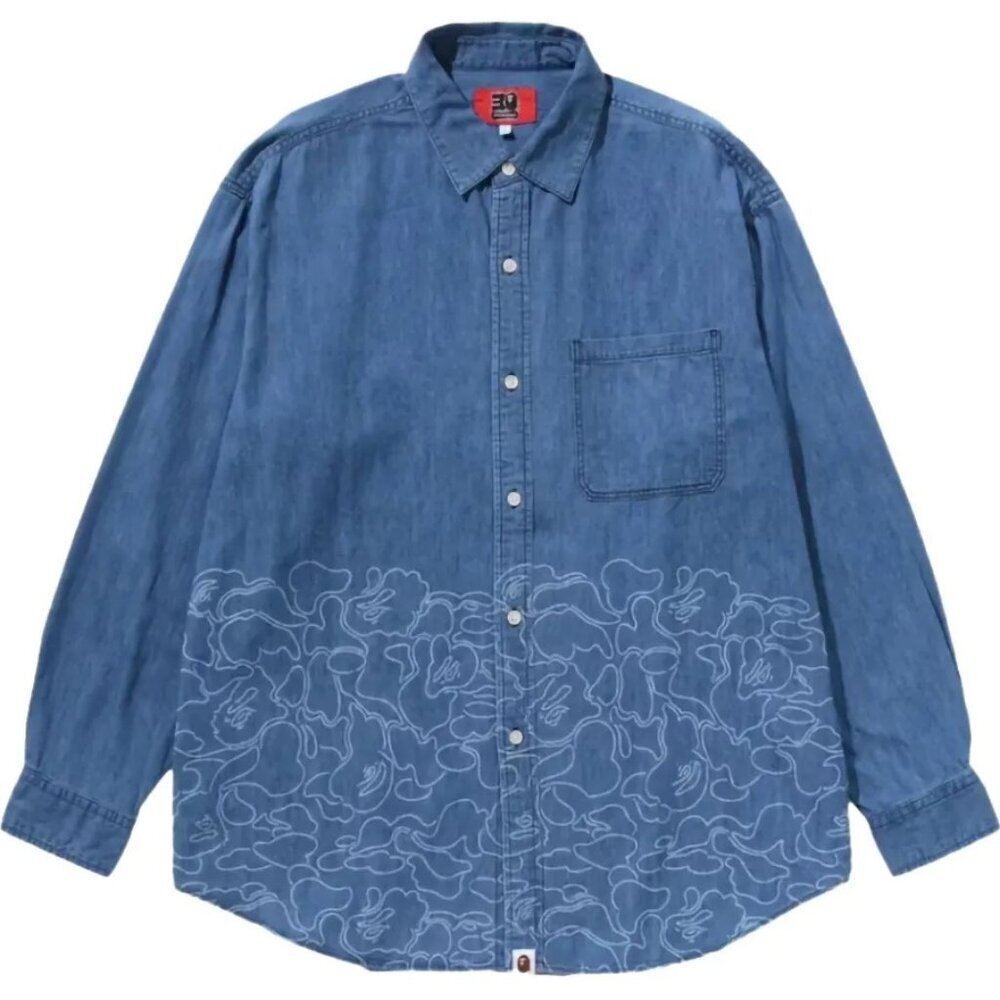 BAPE 30th Anniversary Denim Shirt Light Indigo Size Large 100% Authentic Street